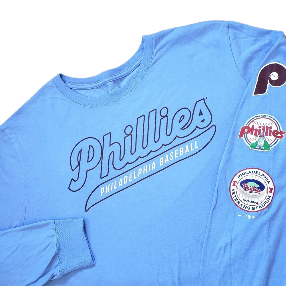 Nike Philadelphia Phillies Baseball Size 2XL Mens Blue Double Side Long Sleeve
